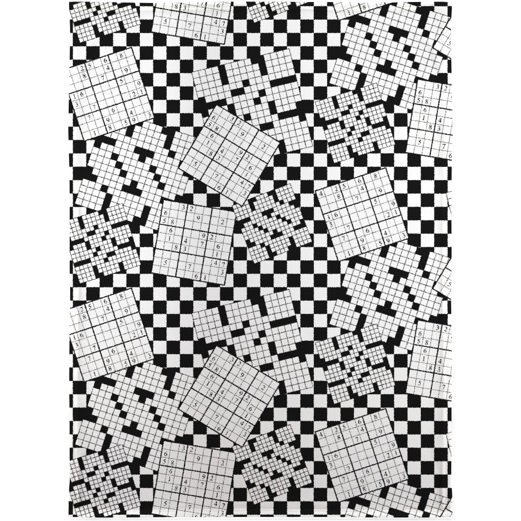 the Daily Puzzles - Black and White Blanket, Plush Fleece, 30x40, Black, Black