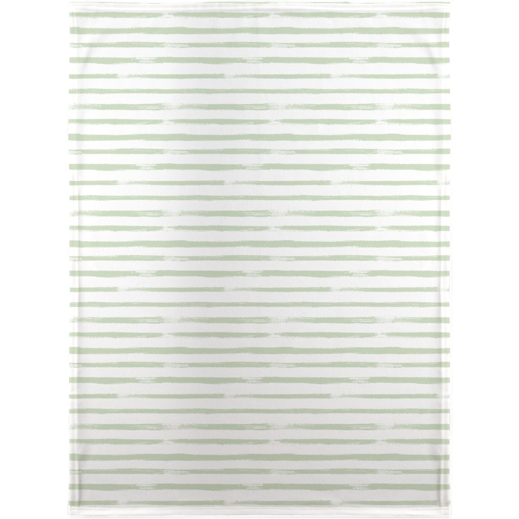 Sage and White Stripes Blanket, Plush Fleece, 30x40, Green