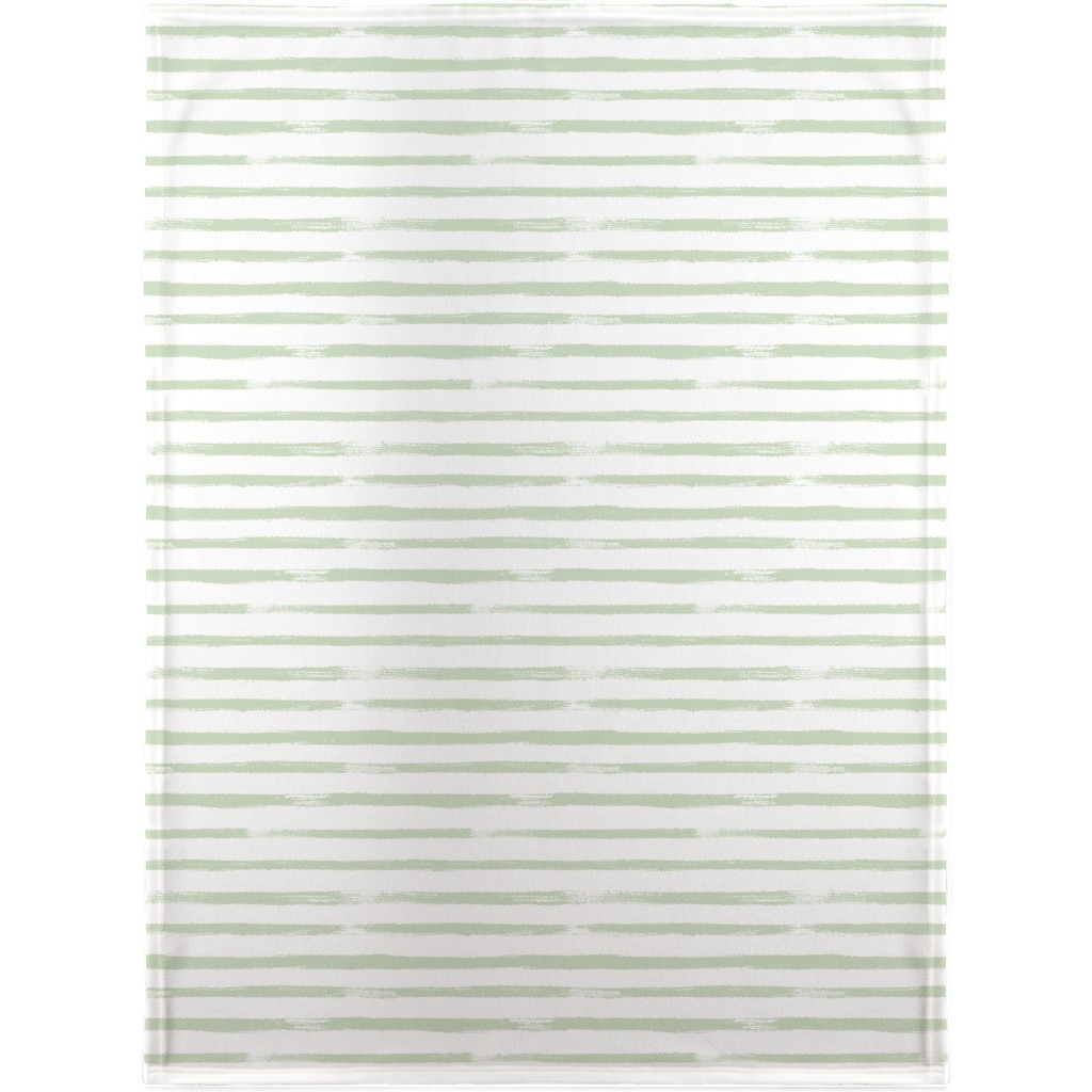 Sage and White Stripes Blanket, Plush Fleece, 30x40, Green