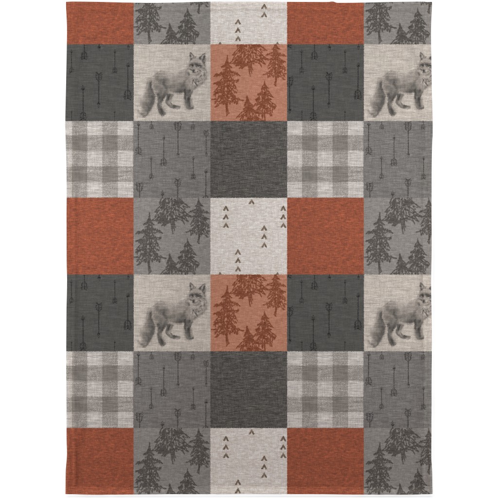 Fox and Arrows - Rust and Grey Blanket, Plush Fleece, 30x40, Gray, Gray