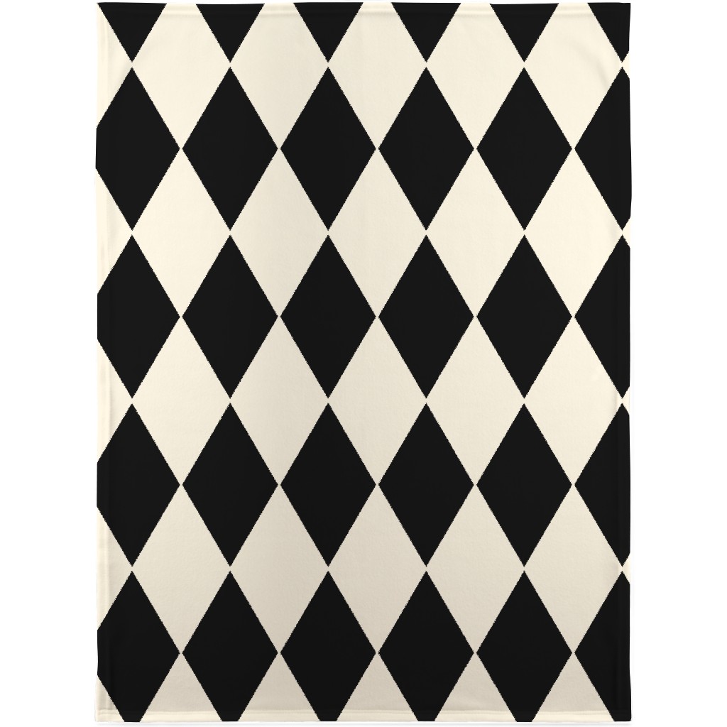 Harlequin Diamonds - Neutral Blanket, Plush Fleece, 30x40, Black, Black