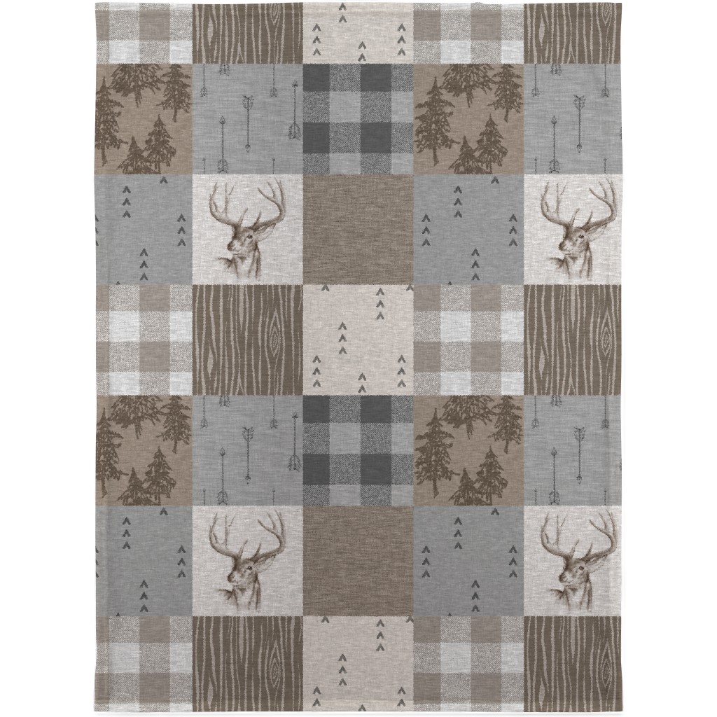 Rustic Buck - Brown and Grey Blanket, Plush Fleece, 30x40, Brown, Brown
