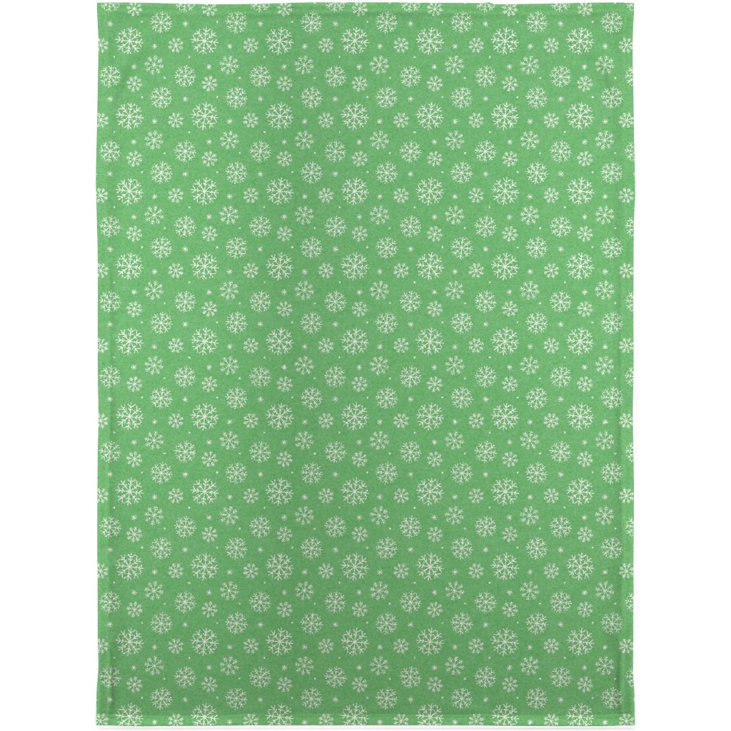 Snowflakes on Mottled Green Blanket, Plush Fleece, 30x40, Green