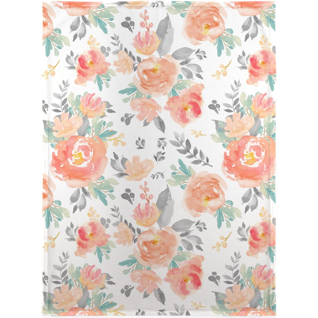 Watercolor Florals Blanket, Plush Fleece, 30x40, Orange, White