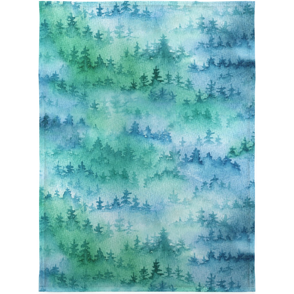 Foggy Forest - Blue and Green Blanket, Plush Fleece, 30x40, Green