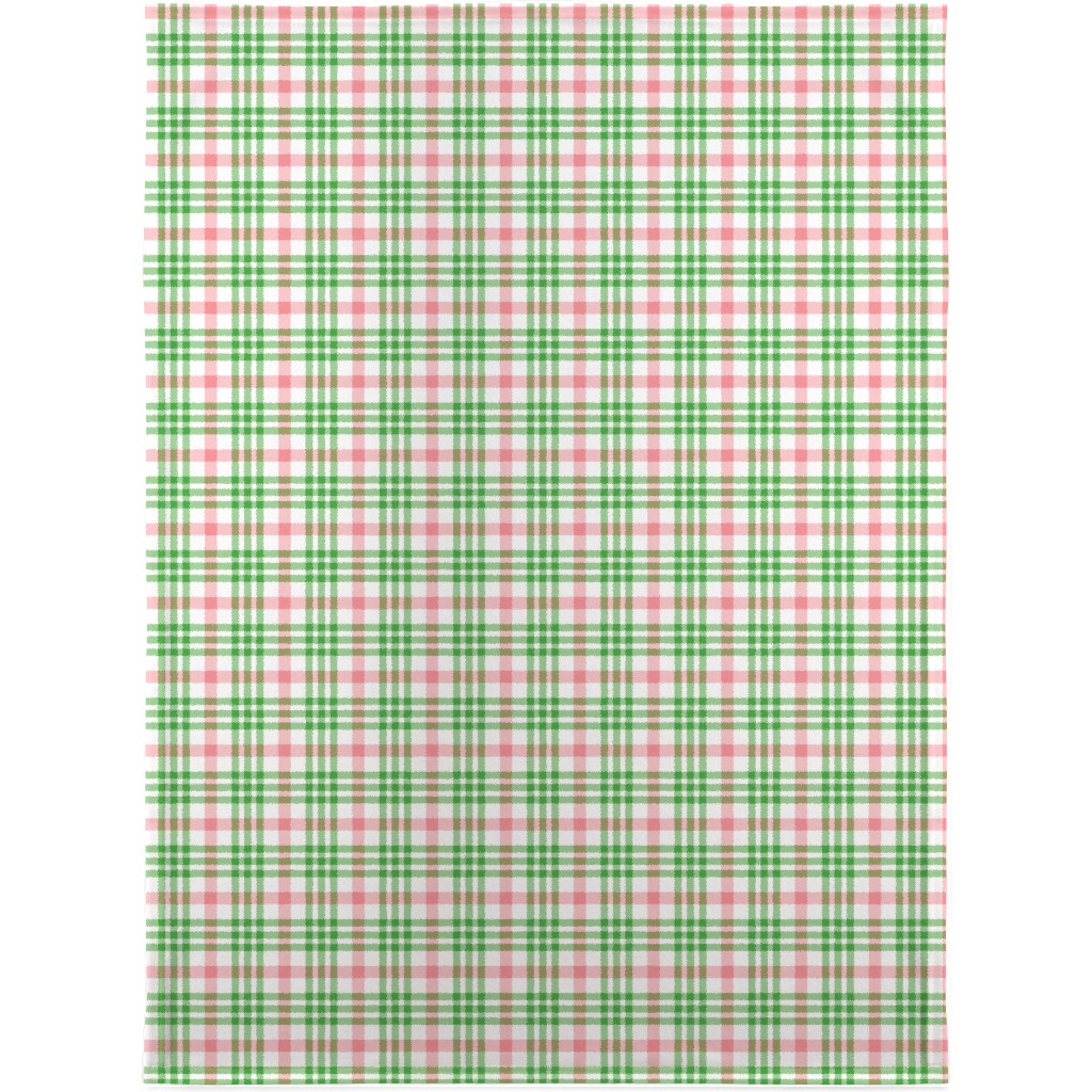 Pink, Green, and White Plaid Blanket, Plush Fleece, 30x40, Green, Classic Green