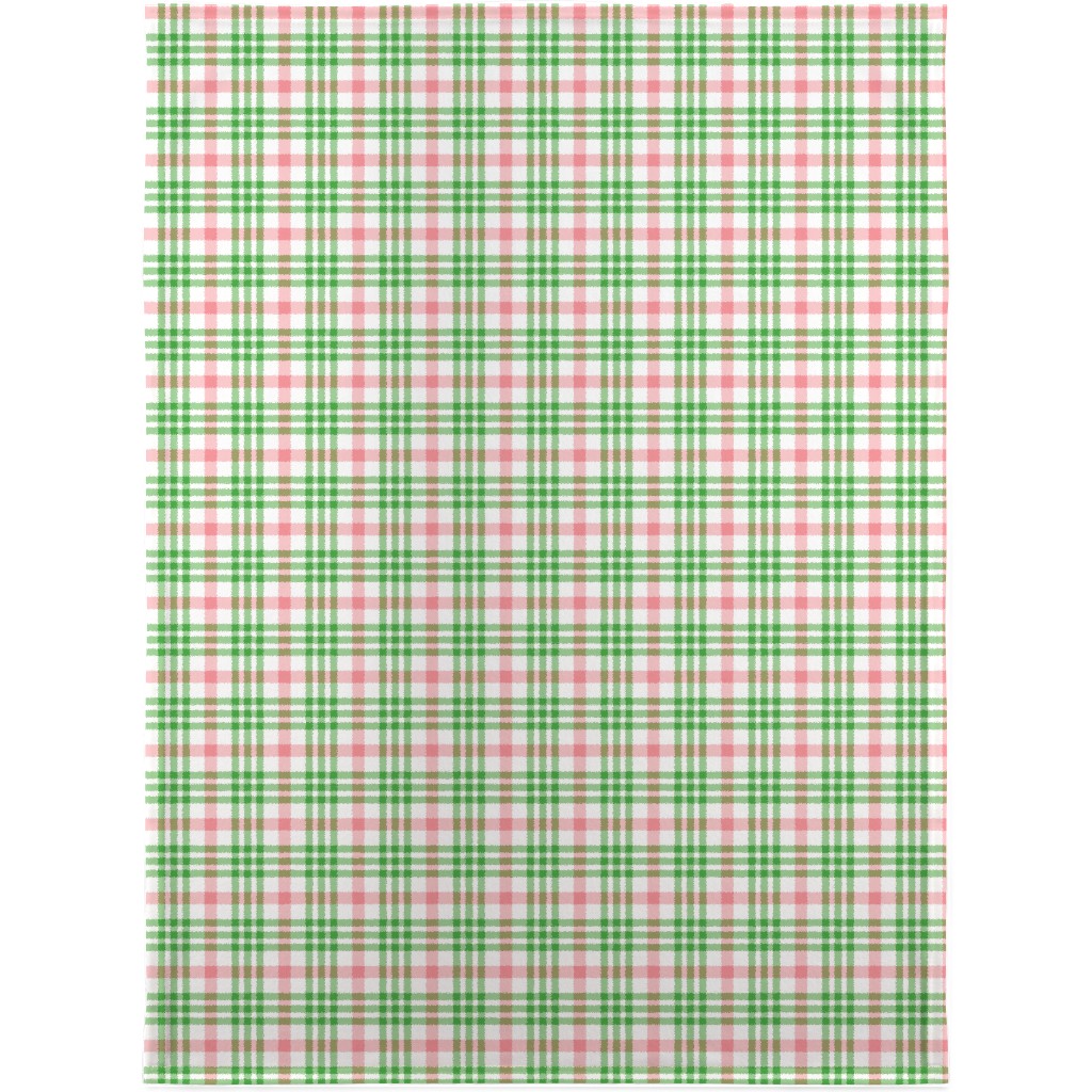 Pink, Green, and White Plaid Blanket, Plush Fleece, 30x40, Green