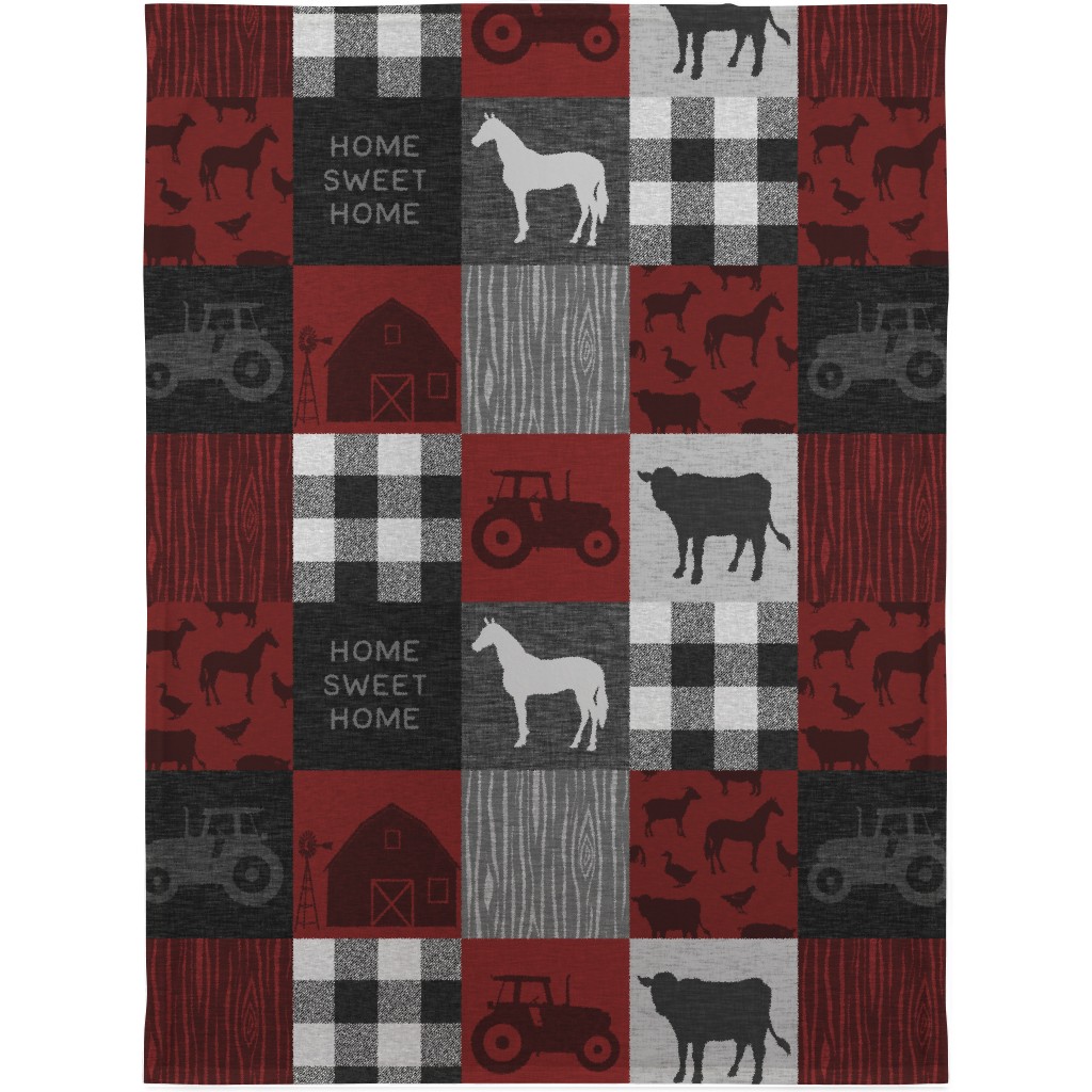 Home Sweet Home Farm - Red and Black Blanket, Plush Fleece, 30x40, Red, Red