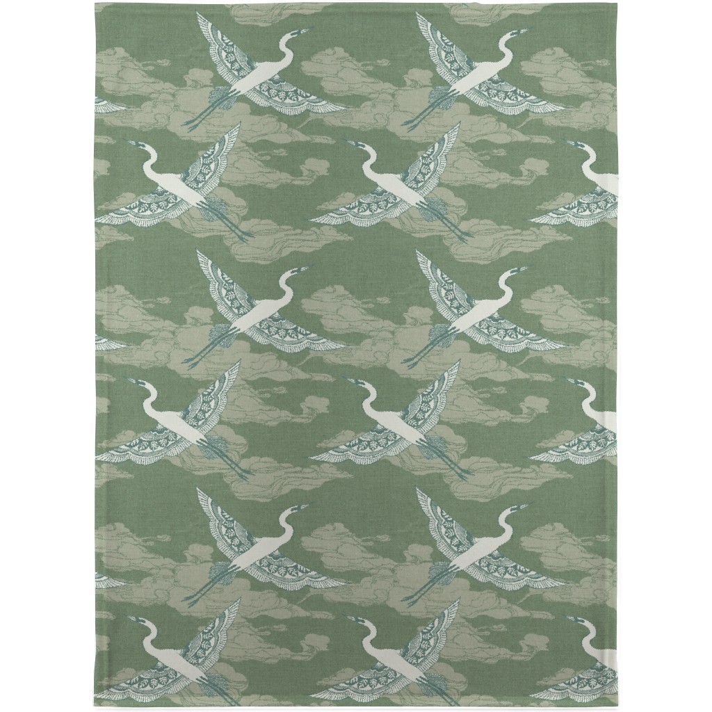 Egrets - Green Blanket, Plush Fleece, 30x40, Green, Classic Green