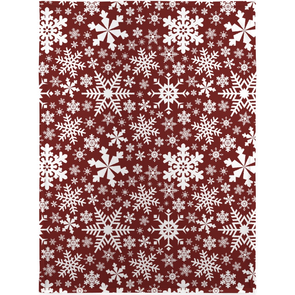 Christmas White Snowflakes on Red Background Blanket, Plush Fleece, 30x40, Red