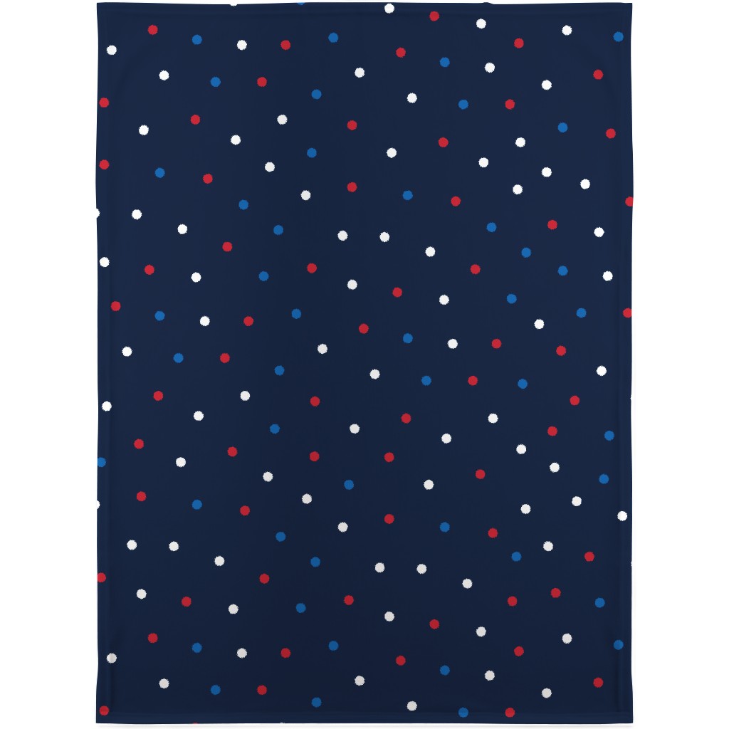 Mixed Polka Dots - Red White and Royal on Navy Blue Blanket, Plush Fleece, 30x40, Blue