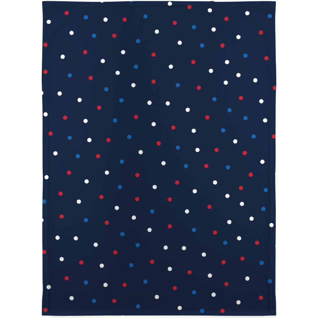 Mixed Polka Dots - Red White and Royal on Navy Blue Blanket, Plush Fleece, 30x40, Blue, True Blue
