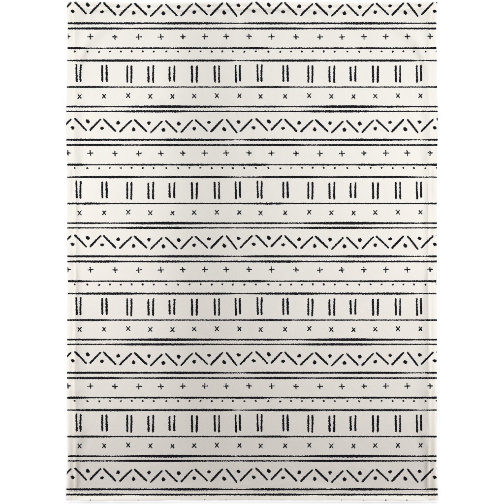 African Inspired Mudcloth - Black and Beige Blanket, Plush Fleece, 30x40, Beige