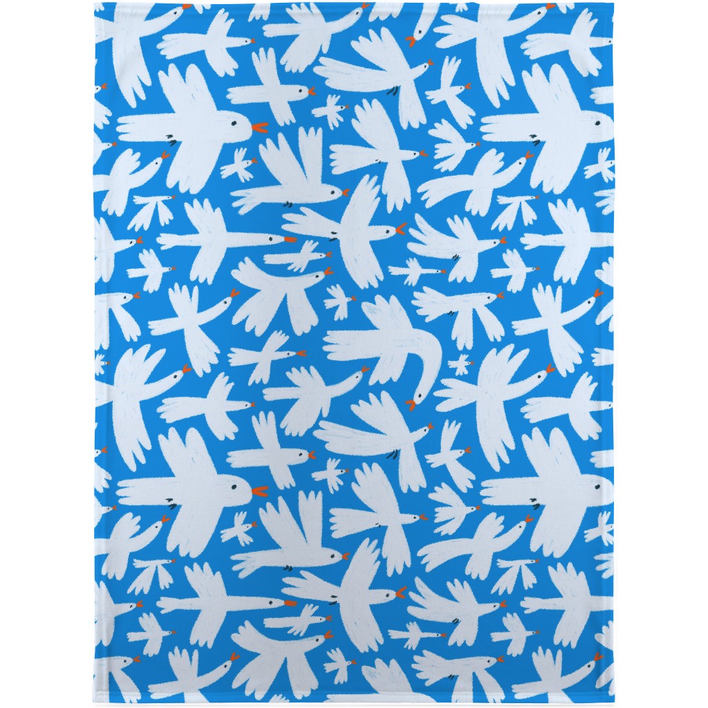 White Birds on Blue Blanket, Plush Fleece, 30x40, Blue, True Blue