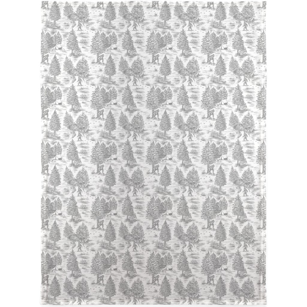 Bigfoot Sasquatch Toile De Jouy Blanket, Plush Fleece, 30x40, Gray, Fog