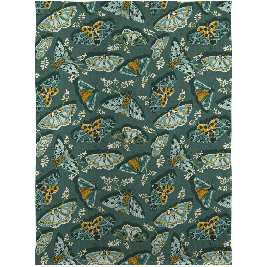 Gathering Moths - Green Blanket, Plush Fleece, 30x40, Green