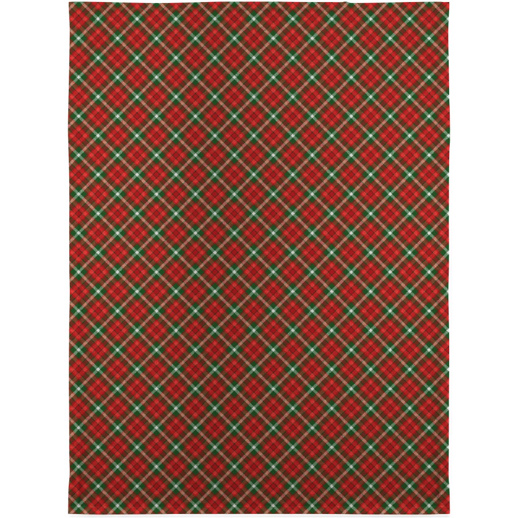 Christmas Plaid - Red and Green Blanket, Plush Fleece, 30x40, Red