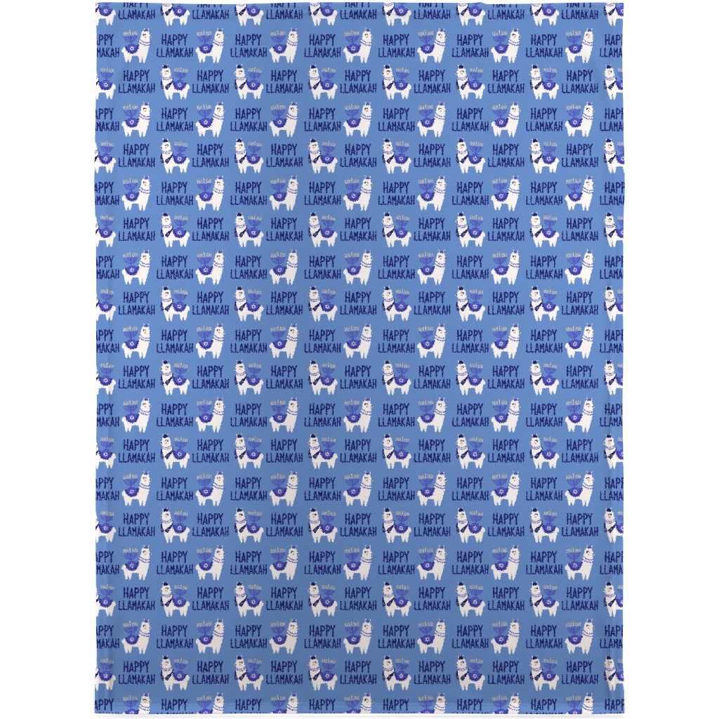 Happy Llamakah on Blue Blanket, Plush Fleece, 30x40, Blue, True Blue
