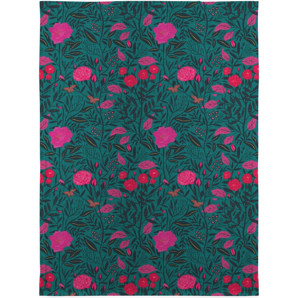 Modern Chintz Blanket, Plush Fleece, 30x40, Green, Classic Green