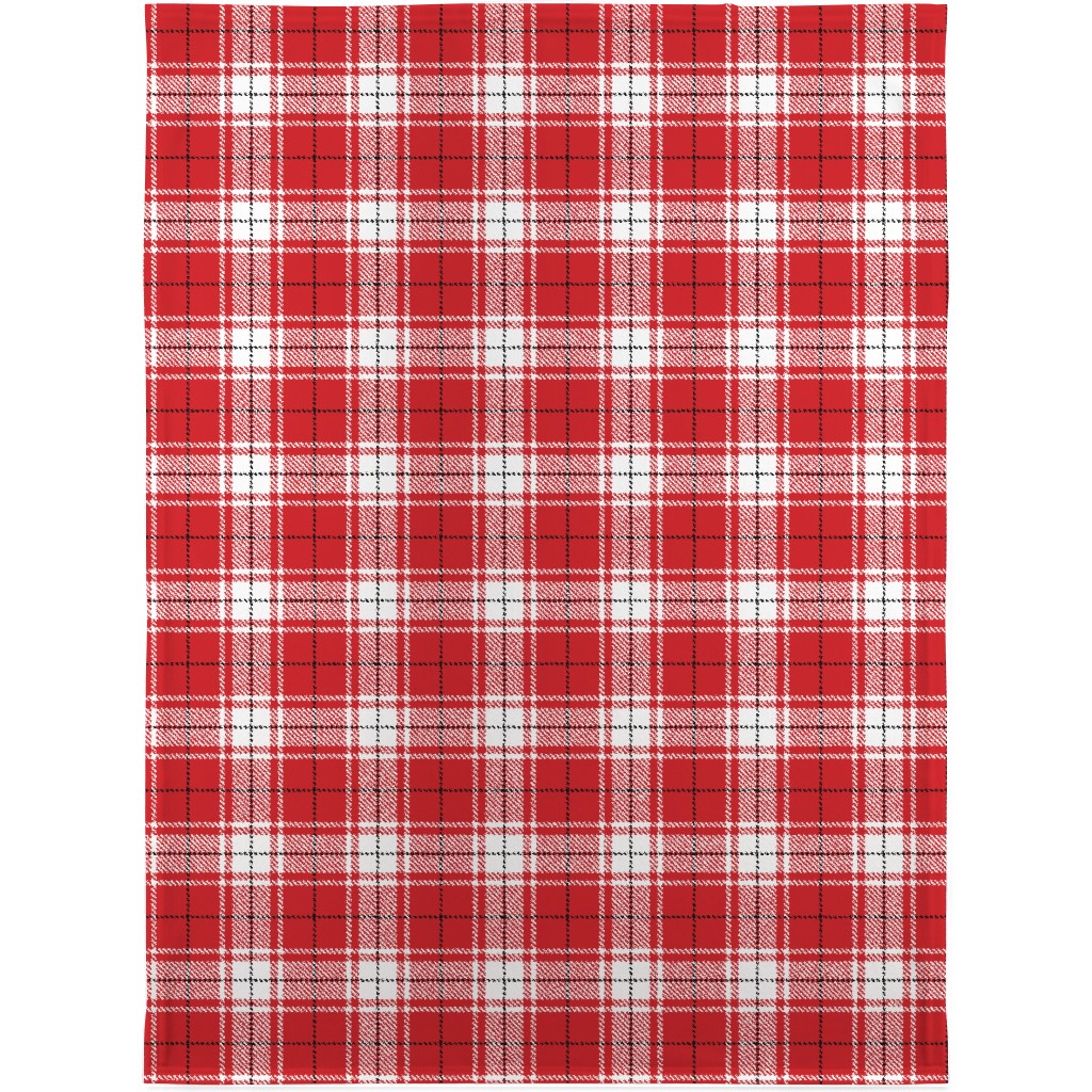 Tartan - White and Red Blanket, Plush Fleece, 30x40, Red, Red