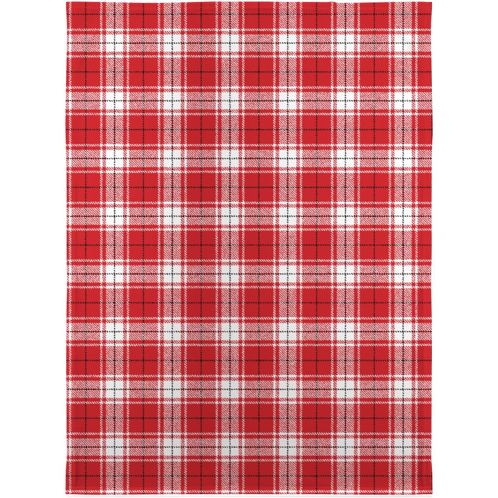 Tartan - White and Red Blanket, Plush Fleece, 30x40, Red