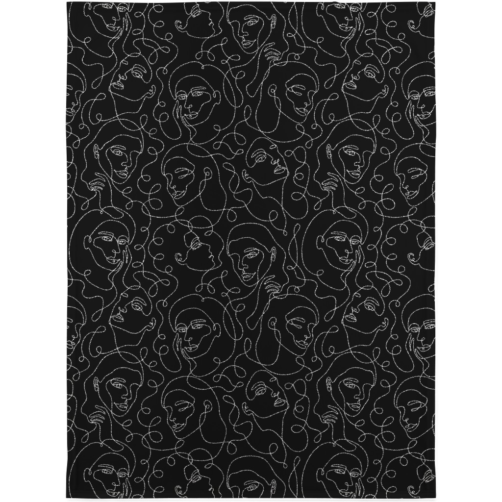 Hand Drawn Women Blanket, Plush Fleece, 30x40, Black, Black