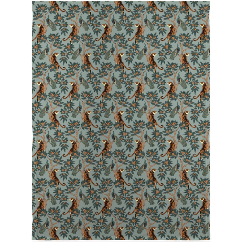 Tiger and Peacock - Blue Blanket, Plush Fleece, 30x40, Blue