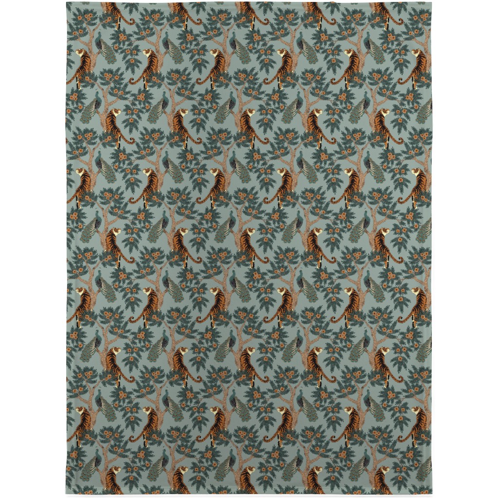 Tiger and Peacock - Blue Blanket, Plush Fleece, 30x40, Blue, True Blue