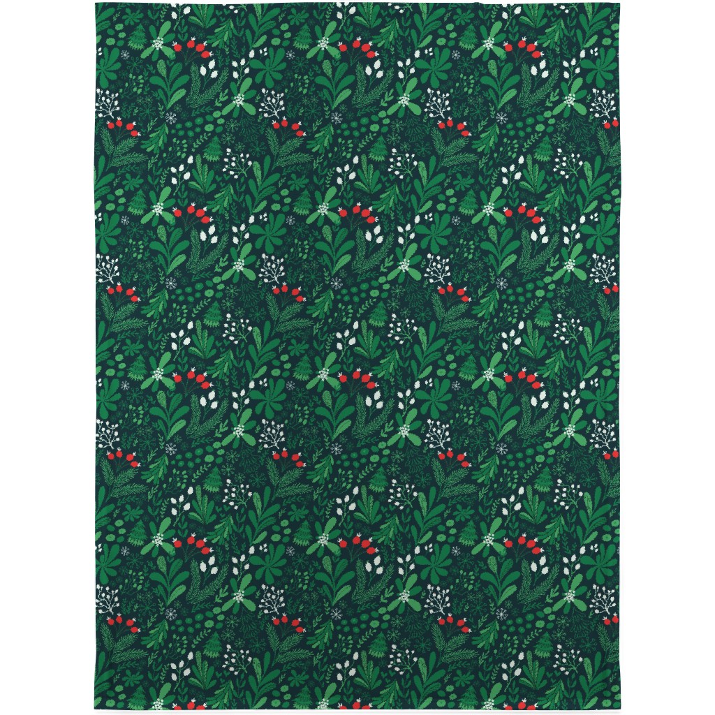 Merry Christmas Botanical - Green Blanket, Plush Fleece, 30x40, Green