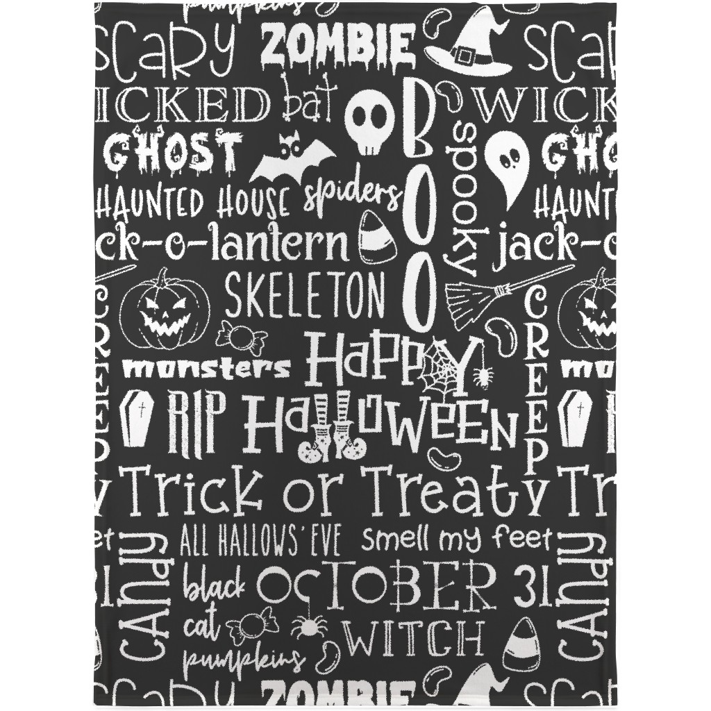 Halloween Typography - White on Grey Blanket, Sherpa, 30x40, Black