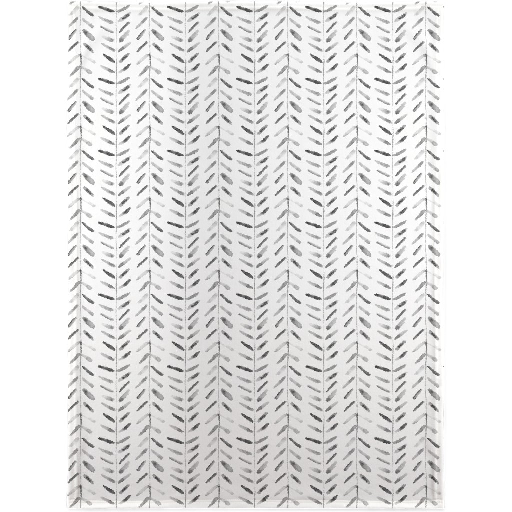 Noir Watercolor Abstract Geometrical Pattern for Modern Home Decor Bedding Nursery Painted Brush Strokes Herringbone Blanket, Sherpa, 30x40, White, White