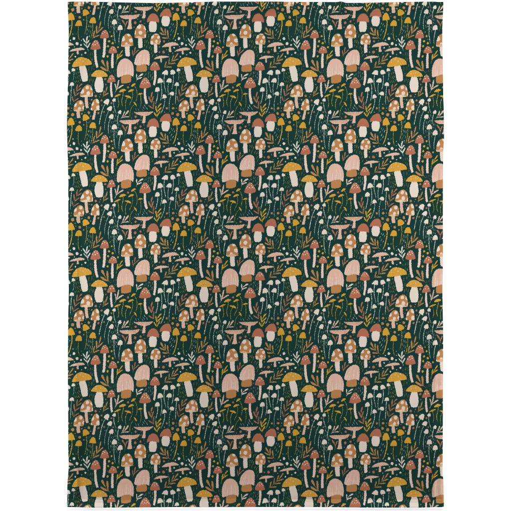 Woodland Mushroom Meadow - Green Blanket, Sherpa, 30x40, Green