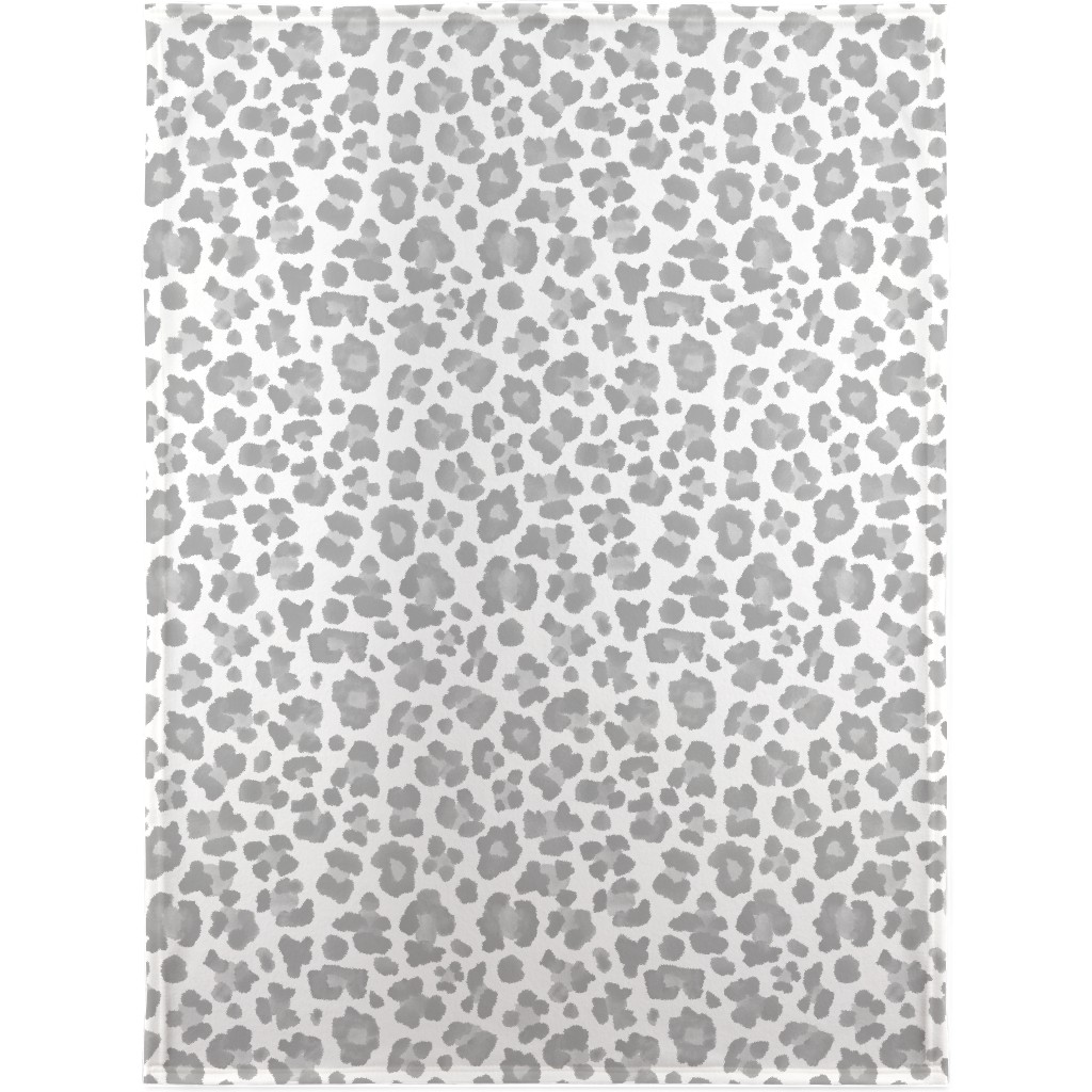 Light Grey Leopard Print Blanket, Sherpa, 30x40, Gray