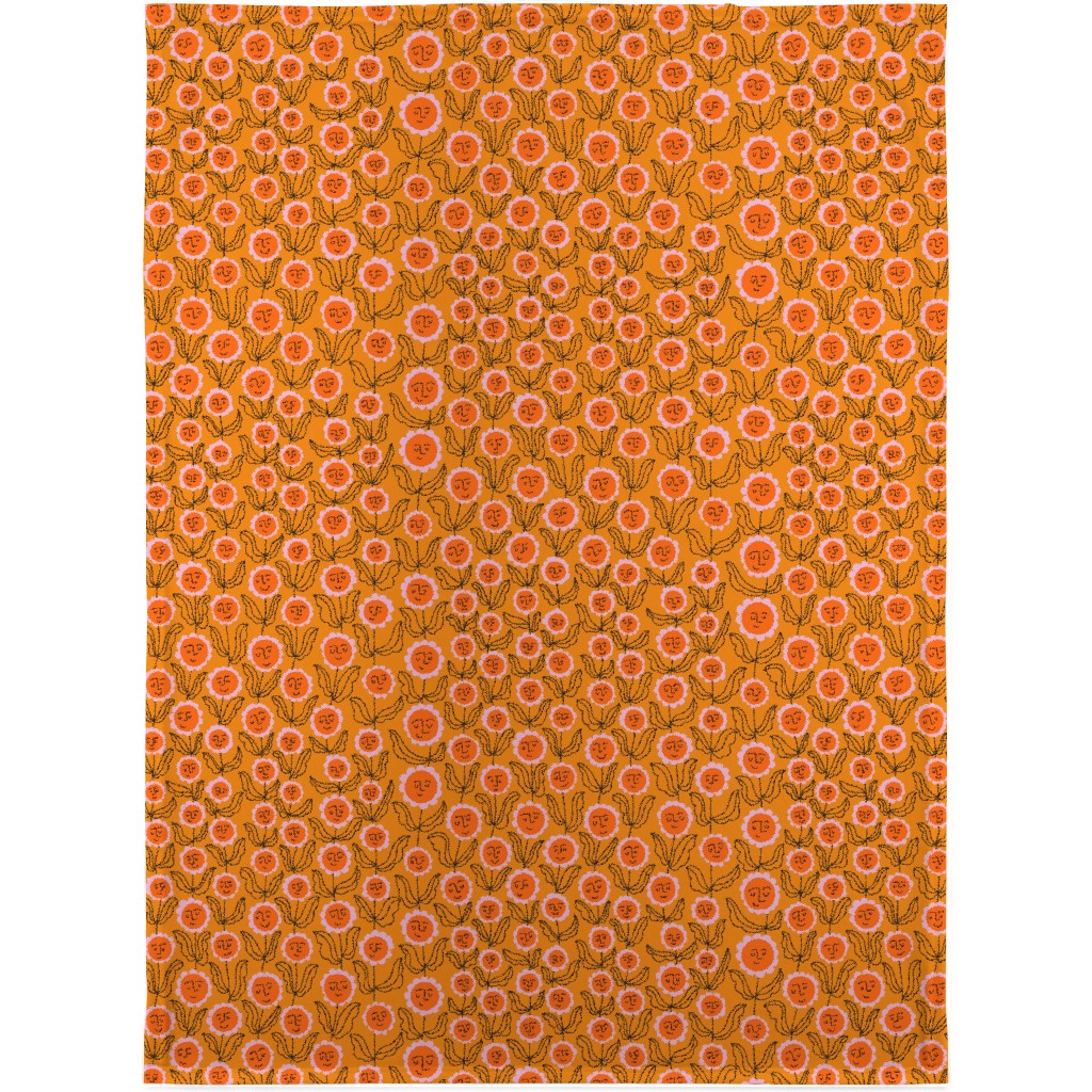 Happy Marigold Vine - Orange Blanket, Sherpa, 30x40, Orange, Orange