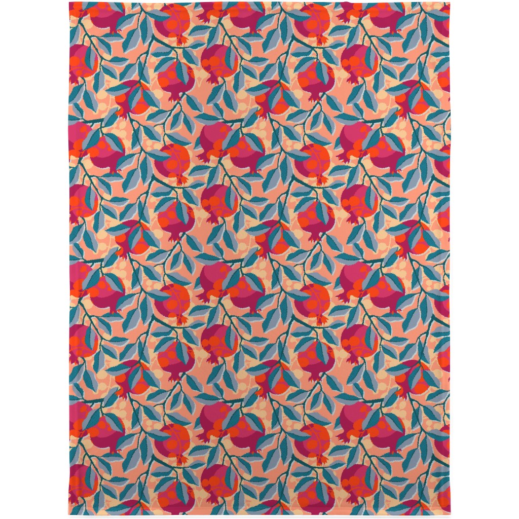 Retro Pomegranate- Pink and Blue Blanket, Sherpa, 30x40, Multicolor