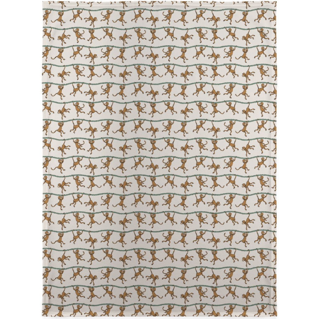 Swinging Monkeys Blanket, Sherpa, 30x40, Beige, Stone