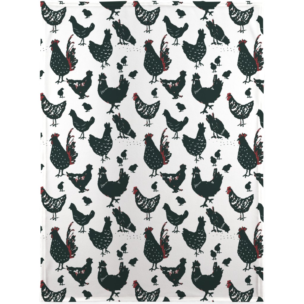 Chickens - Neutral Blanket, Sherpa, 30x40, Black, Black