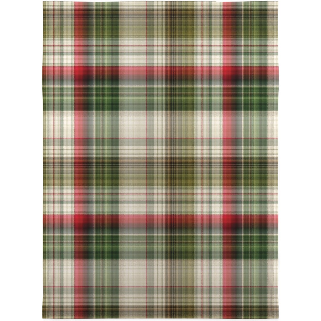Christmas Plaid - Green, White and Red Blanket, Sherpa, 30x40, Green
