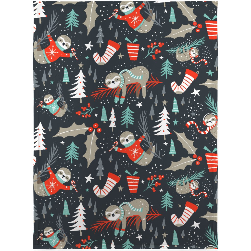 Slothy Holidays Blanket, Sherpa, 30x40, Multicolor
