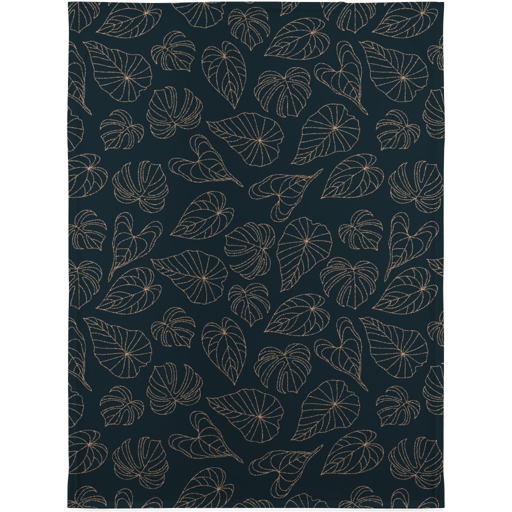 Minimalist Monstera Leaves - Dark Blanket, Sherpa, 30x40, Blue, True Blue