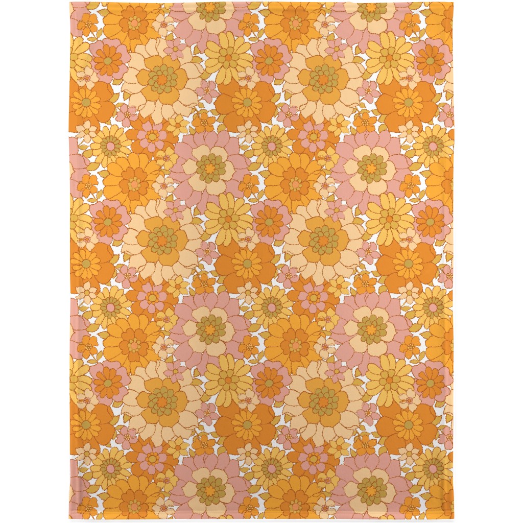 Avery Retro Floral Blanket, Sherpa, 30x40, Orange, Marigold
