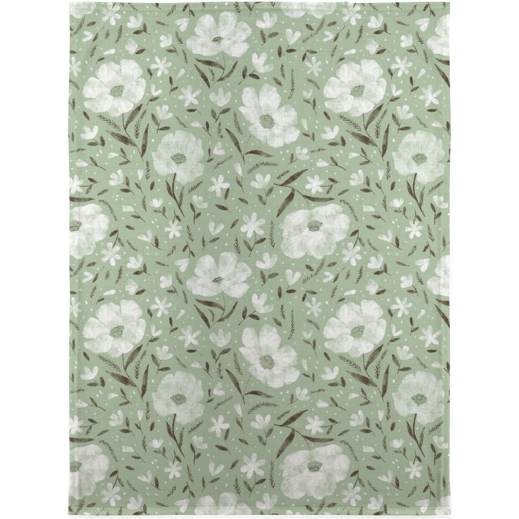 Charlotte Floral - Sage Blanket, Sherpa, 30x40, Green