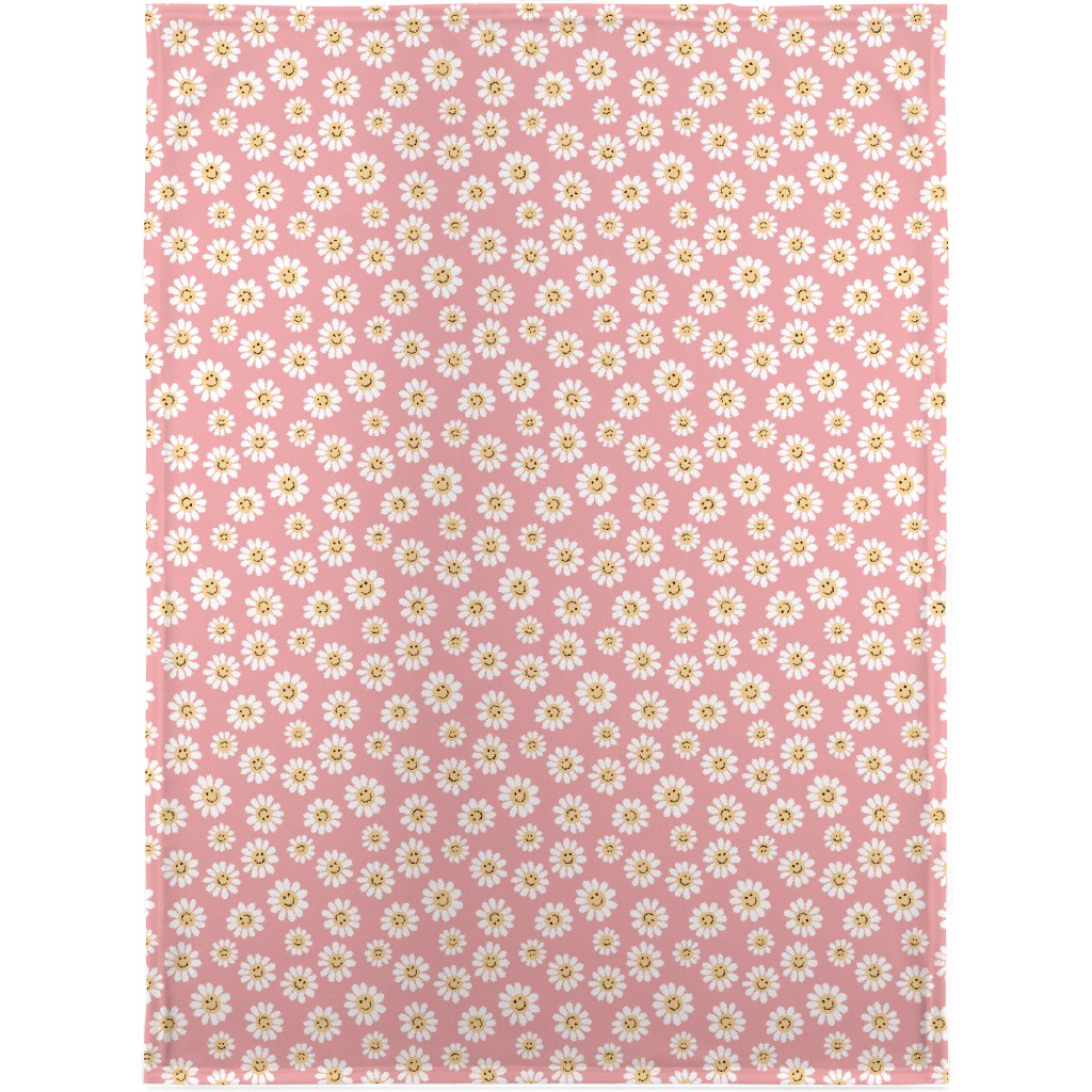 Smiley Daisy Flowers - Pink Blanket, Sherpa, 30x40, Pink, Bright Pink