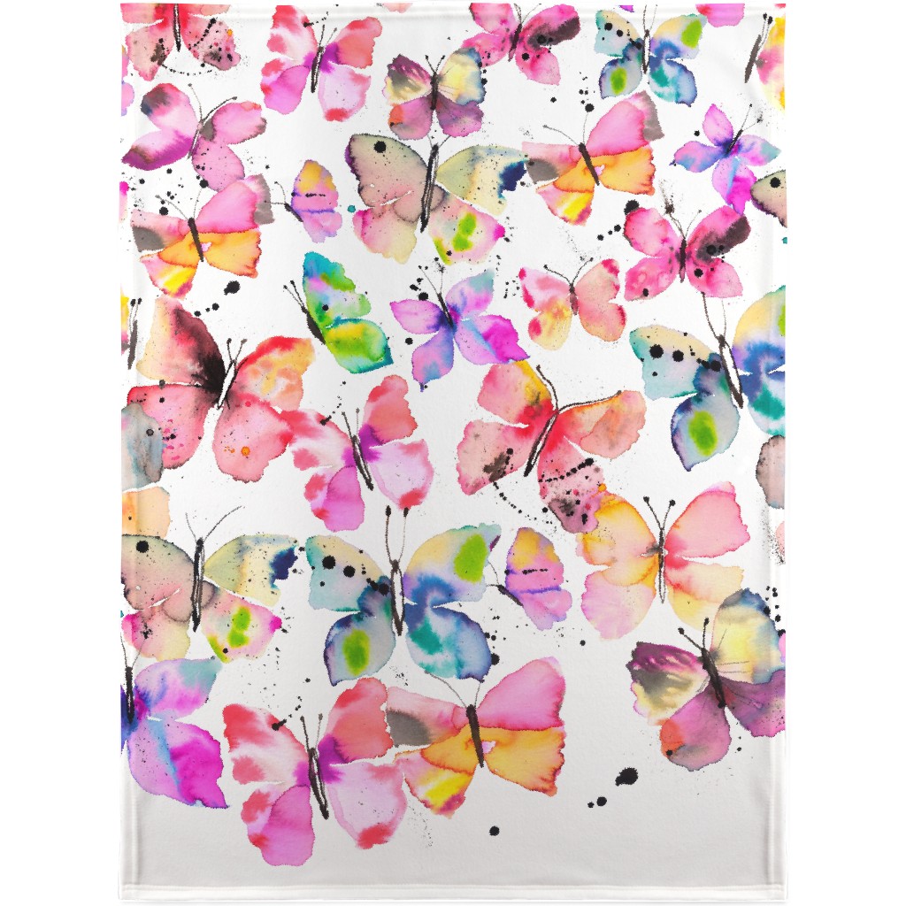 Watercolor Butterflies Gradation - Multi Blanket, Sherpa, 30x40, Multicolor