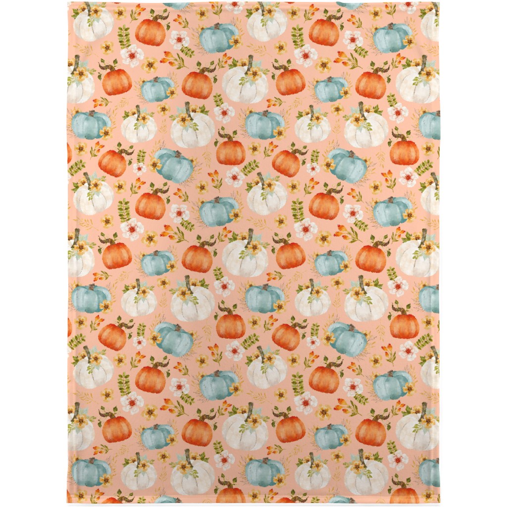 Rustic Farmhouse Pumpkins on Pale Peach Blanket, Sherpa, 30x40, Orange, Orange