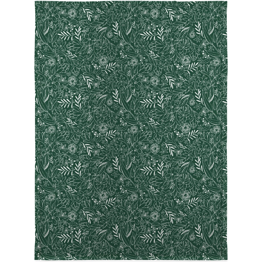 Botanical Sketchbook Blanket, Sherpa, 30x40, Green, Seaweed