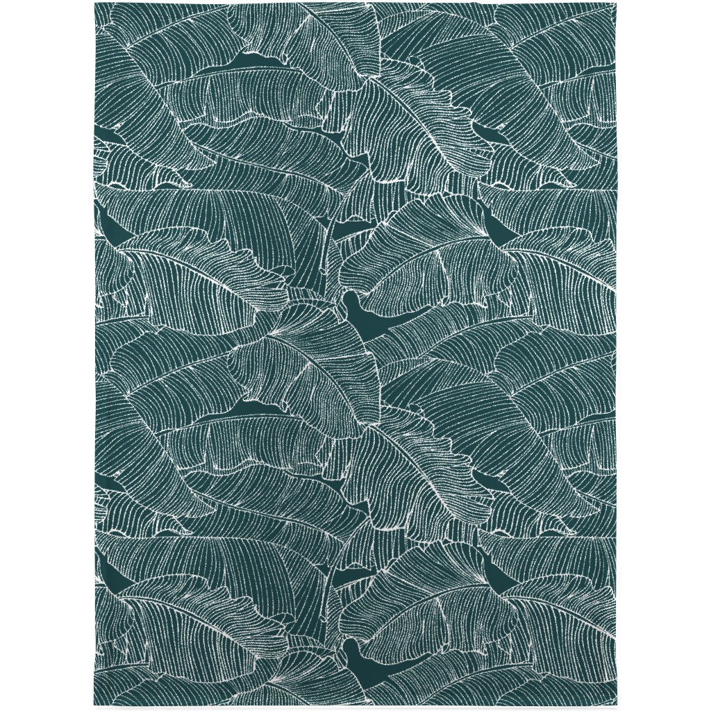 Banana Leaf - Teal Blanket, Sherpa, 30x40, Green