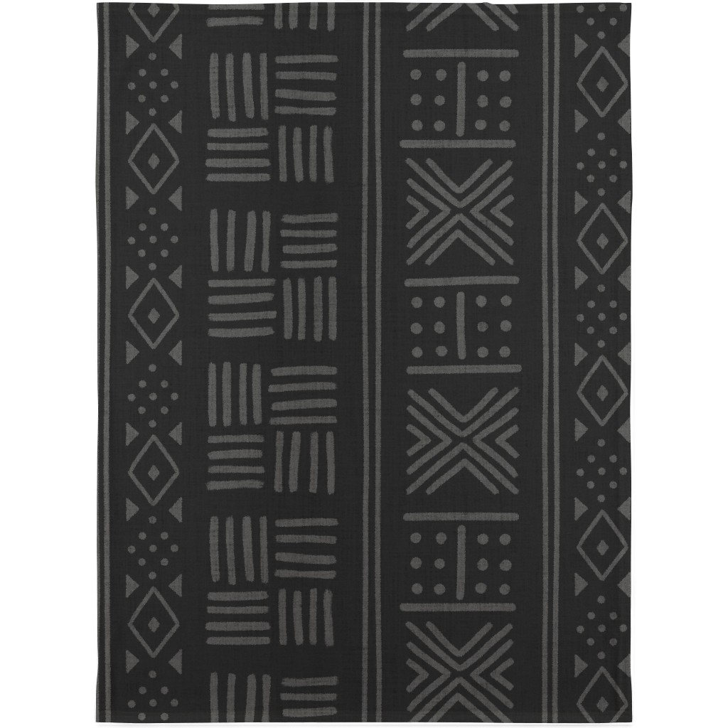 Mudcloth Geometric Motifs Blanket, Sherpa, 30x40, Gray