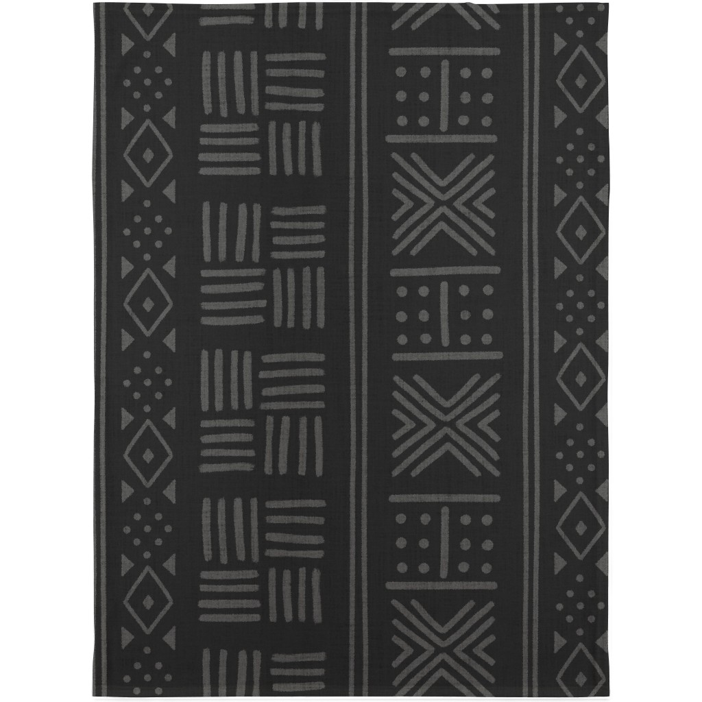 Mudcloth Geometric Motifs Blanket, Sherpa, 30x40, Gray, Charcoal