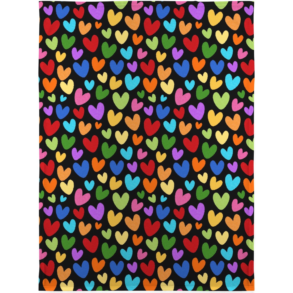 Rainbow Hearts - Black Blanket, Sherpa, 30x40, Multicolor